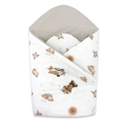 Miminu Novorozenecká zavinovačka, bavlna, Méďa pilot - bílá, béžová