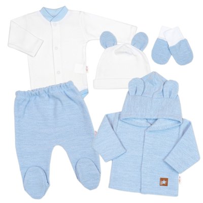 Baby Nellys Pletená sada oblečení pro miminko, Star 5D - modrá, vel. 68 vel.  62