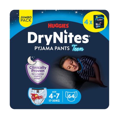 DryNites natahovací kalhotky na noc pro chlapce JUMBO box 4-7let/17-30kg/4x16ks