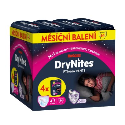 DryNites natahovací kalhotky na noc pro dívky JUMBO box 4-7let/17-30kg/4x16ks