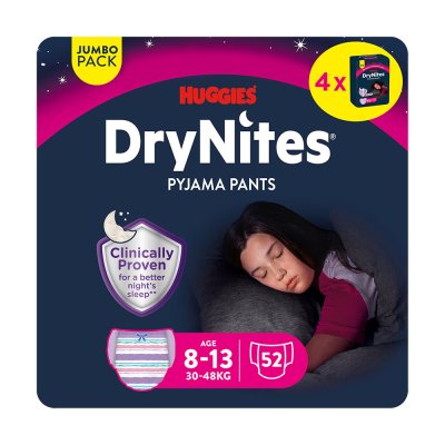 DryNites natahovací kalhotky na noc pro dívky JUMBO box 8-13 let / 30-48kg / 4x13ks