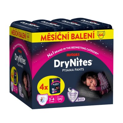 DryNites natahovací kalhotky pro dívky JUMBO box 3-4 roky / 12-21kg / 4x16ks