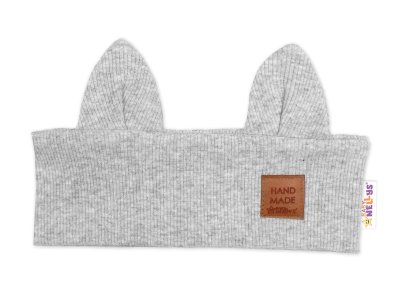 Baby Nellys Čelenka Cat s oušky pro děti Hand Made - šedý melír, 4-8 let