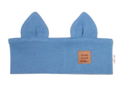 Baby Nellys Čelenka Cat s oušky pro děti Hand Made - jeans, 4-8 let