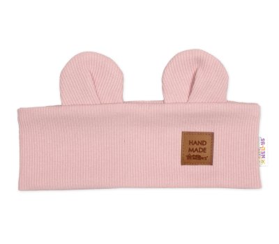 Baby Nellys Čelenka Teddy s oušky pro děti Hand Made - pudrově růžová, 1-3 roky