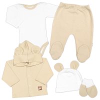 Baby Nellys Žebrovaná sada, Star 5D, body, polodupačky, kabátek, čepička - bílá béžová, 68