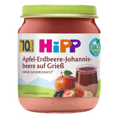 Hipp BIO Krupička s jablky, jahodami a černým rybízem 200 g