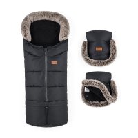 Petite&Mars Set zimní fusak Arctic 4v1 + rukavice na kočárek Furry Forever Black