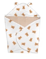 Baby Nellys Zavinovací deka s kapucí bavlna, 90x90cm, Míša - bílá s potiskem