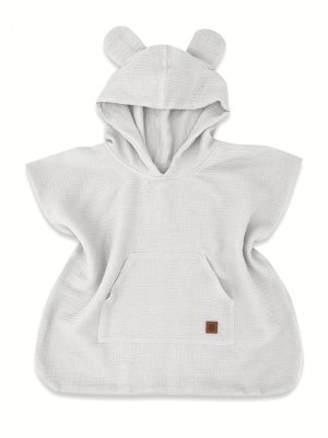 Baby Nellys Dětské mušelínové pončo lux s kapucí Teddy, rychleschnoucí, šedé