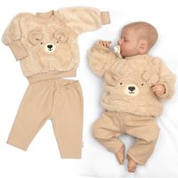 Baby Nellys Rostoucí chlupáčková mikina a kalhoty Medvídek, 2D béžová, 68/74