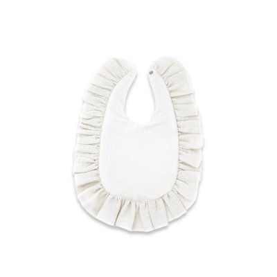 Baby Nellys Nepromokavý mušelínový bryndáček s volánkem Nature - smetanový