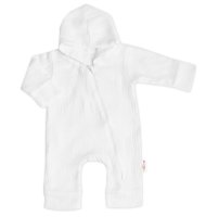 Baby Nellys Mušelinový overálek s kapucí, dvouvrstvý, Hand Made, bílý vel.  62