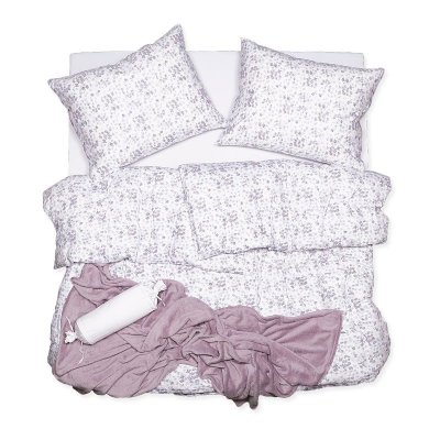 SCANquilt povlečení JERSEY fialky bílolila 140 x 200/70 x 90 cm