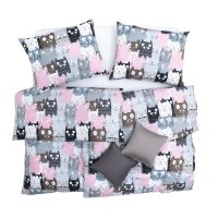 SCANquilt povlečení KLASIK DESIGN multi cats šedorůžová 140 x 200/70 x 90 cm