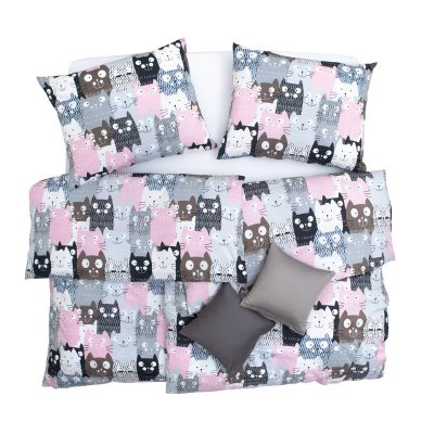 SCANquilt povlečení KLASIK DESIGN multi cats šedorůžová 140 x 200/70 x 90 cm