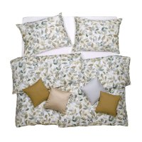 SCANquilt povlečení SATÉN TENCEL DESIGN leaves šedozlatá 140 x 200/70 x 90 cm