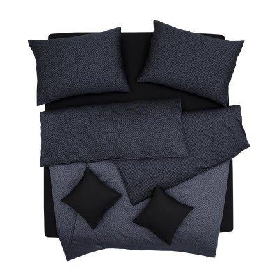 SCANquilt povlečení SATÉN DESIGN kristal šedočerná+černošedá 140 x 200/70 x 90 cm