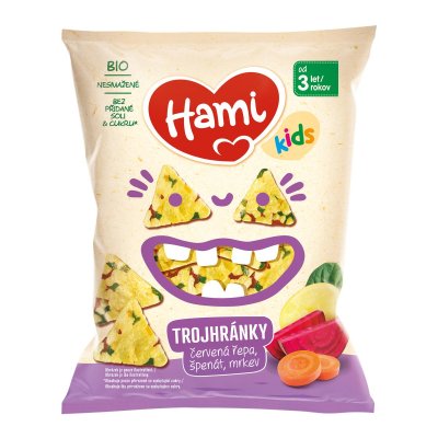 Hami BIO Trojhránky červená řepa, špenát, mrkev 3r+ 30 g