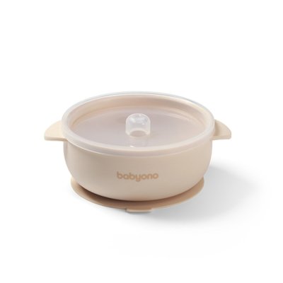 Babyono Silikonová miska s přísavkou a víčkem  - béžová
