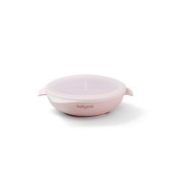 Babyono Silikonový talířek s přísavkou a víčkem  - růžový