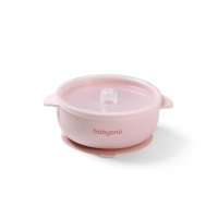 Babyono Silikonová miska s přísavkou a víčkem  - růžová