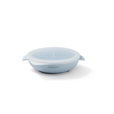 Babyono Silikonový talířek s přísavkou a víčkem  - modrý