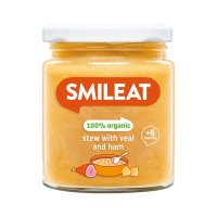 Smileat BIO příkrm telecí maso se šunkou a zeleninou s extra panenským olivovým olejem 6M+ 230 g