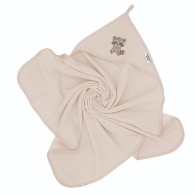 BocioLand Osuška s kapucí a oušky Mýval, 80x80 cm - béžový