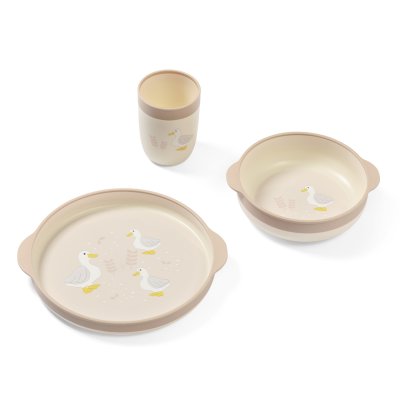 Babyono Jídelní sada pro batolata, 3D miska, talířek, hrníček - béžová