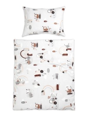 Baby Nellys Povlečení do postýlky, 2D sada - Malý stavitel, šedá