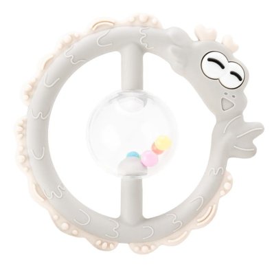 GiliGums Silikonové kousátko, chrastítko s kuličkami - Dráček, béžové