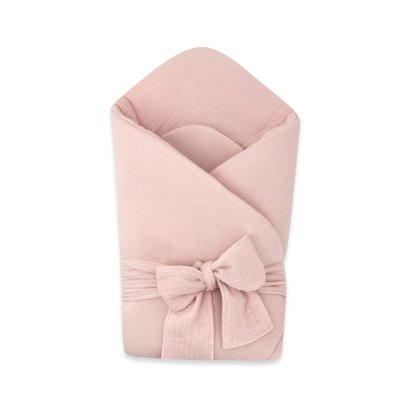 Baby Nellys Elegantní mušelínová zavinovačka s vázáním Nature, 75x75 cm, pudrově růžová