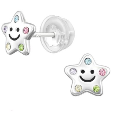 SILVER Dětské stříbrné náušničky Star Smile premium