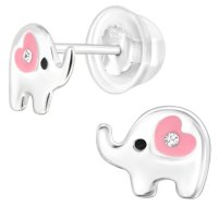 SILVER Dětské stříbrné náušničky Sloník Love, premium, puzetové, silikon