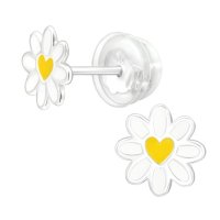 SILVER Dětské stříbrné náušničky Sedmikráska, premium, puzetové, silikon