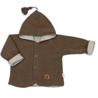 Baby Nellys Pletený  kabátek/bundička s kapucí Star, oboustranný - hnědý, béžový, vel. 62