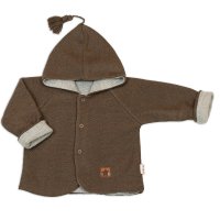Baby Nellys Pletený dětský kabátek s  kapucí Star, oboustranný - hnědý, béžový, vel. 86
