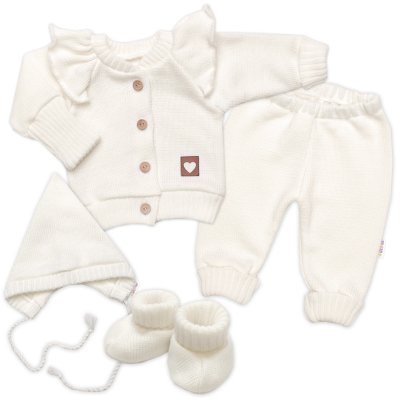 Baby Nellys Rostoucí pletená sada 4D Girl s volánkem Love, smetanová