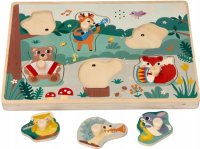 Adam Toys Dřevěná aktivní vkládačka se zvuky, Lesní zvířátka, přírodní