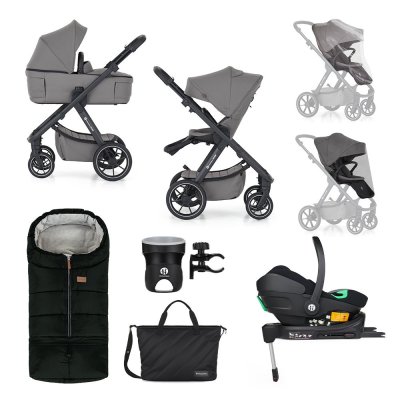 Petite&Mars Kočárek kombinovaný ICON 2v1 Dove Grey XXL RWS + Core Pro i-Size Black + Báze