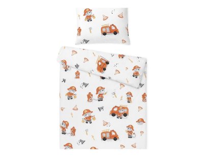 Povlečení do postýlky s výplní + pytlík, bavlna, Hasiči, 135x100cm/40x60cm