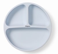 Babyono Silikonový talíř pro děti, tříkomorový s přísavkou - modrý