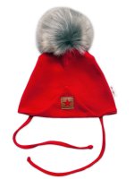Baby Nellys Zimní,podzimní bavlněná dvouvrstvá čepice s bambulí Star, červená
