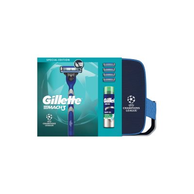 Gillette Xmass sada holicí strojek + 4 hlavice, taška a gel na holení 200 ml