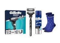 Gillette Xmass sada holicí strojek + 2 hlavice, ponožky a gel na holení 200 ml