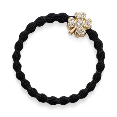By Eloise London Gold Diamanté Clover Leaf Black (černá)