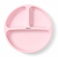 Babyono Silikonový talíř pro děti, tříkomorový s přísavkou - růžový