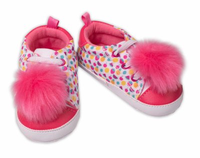YO ! Kojenecké capáčky, botičky Girl  s chlupáčkovou bambulkou, růžové