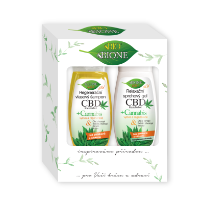 BIO BIONE CBD - regenerační vlasový šampon + sprchový gel dárková kazeta 2 ks